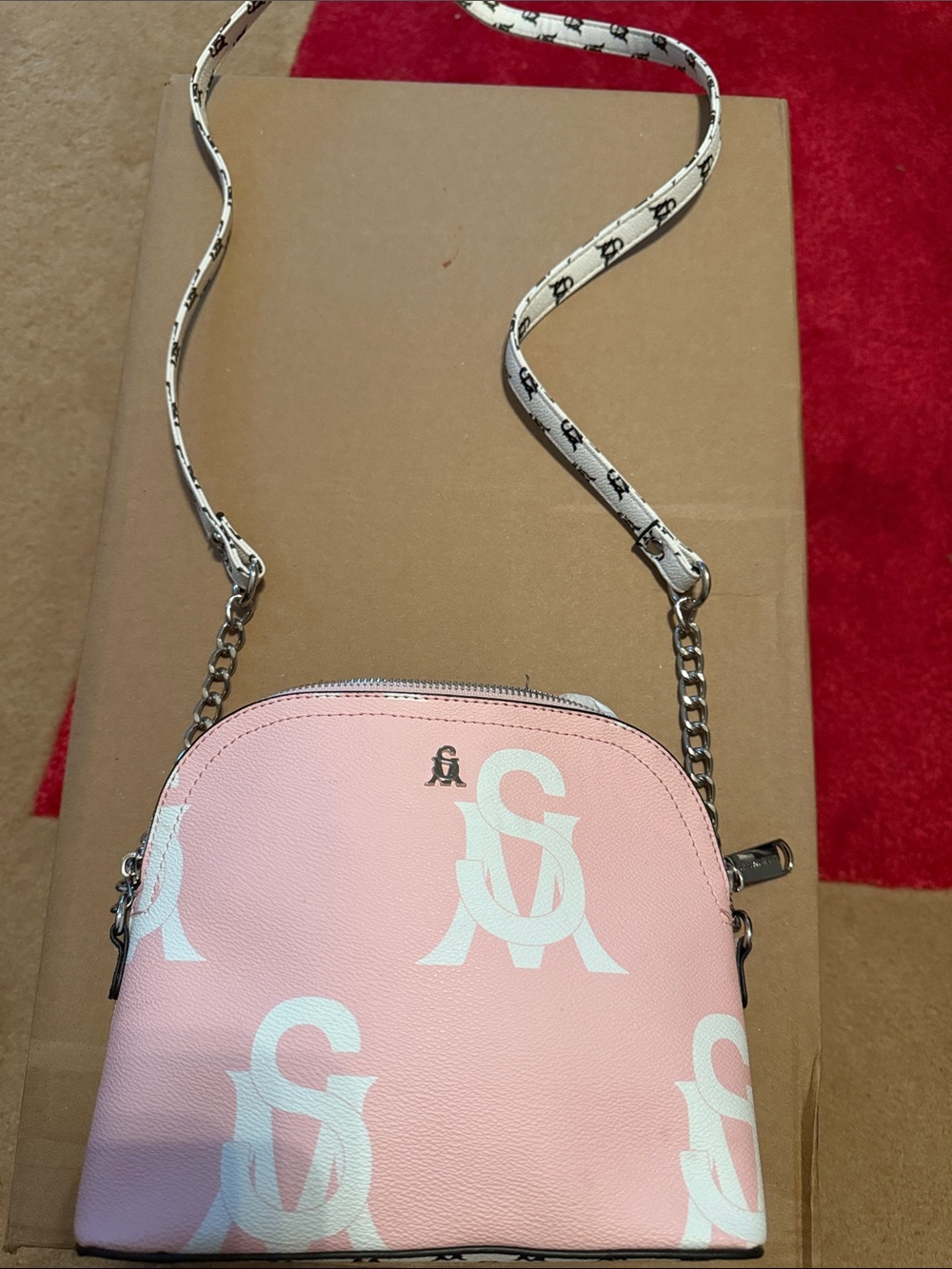 Steve Madden Pink and White Logo Crossbody Bag